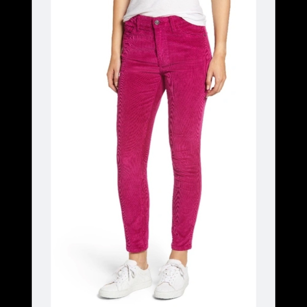 NWT Current/Elliot The High Waist Stiletto Skinny Ankle Raspberry Corduroys 27